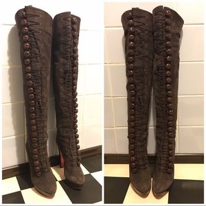 Louboutin Chasse 140 Brown Thigh-High Boots 40.5